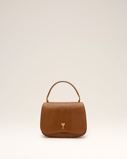 Sac porté main Paris Paris marron en cuir de vachette embossé lézard - Femme - 8 - AMI Paris - Ami Paris