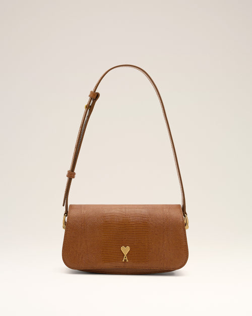 Sac porté épaule Paris Paris marron en cuir de vachette embossé lézard - Homme - 1 - AMI Paris - Ami Paris