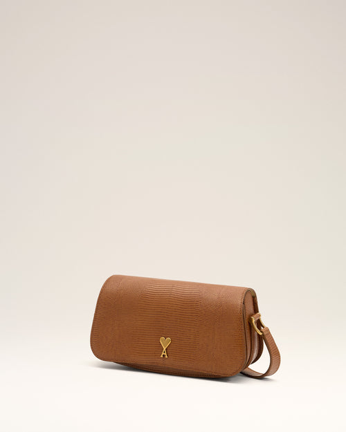 Sac porté épaule Paris Paris marron en cuir de vachette embossé lézard - Homme - 3 - AMI Paris - Ami Paris