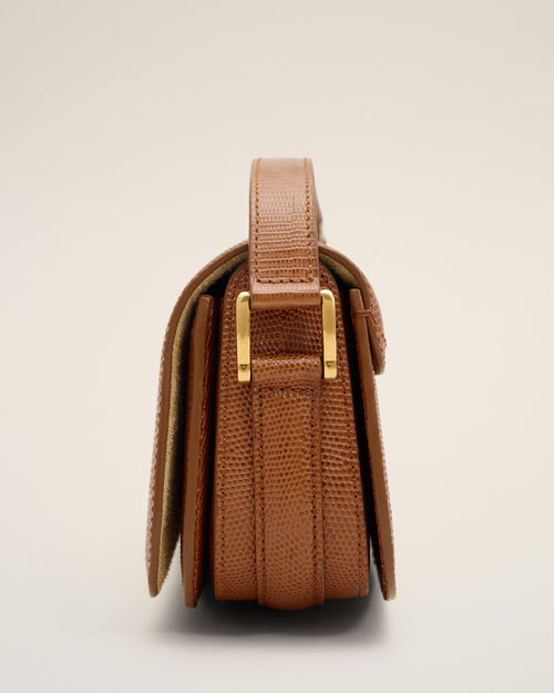 Sac porté épaule Paris Paris marron en cuir de vachette embossé lézard - Femme - 11 - AMI Paris - Ami Paris