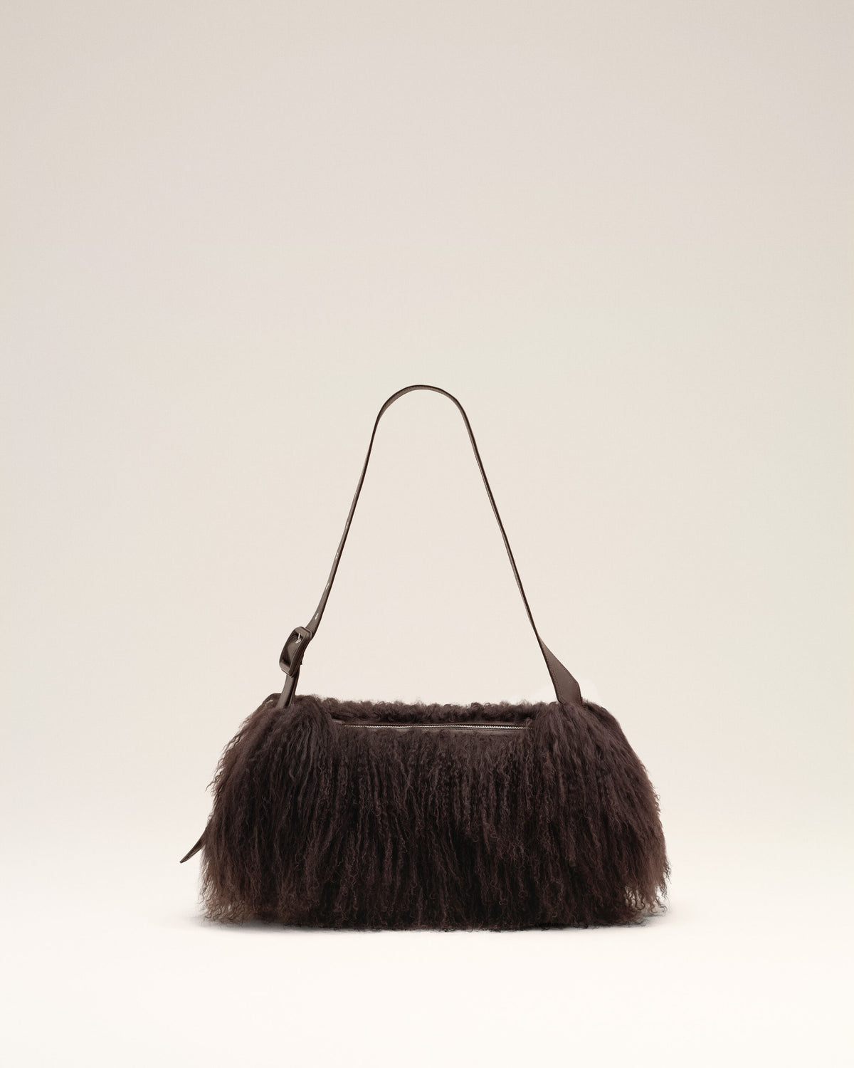 Petit sac crossbody Etienne marron en shearling d