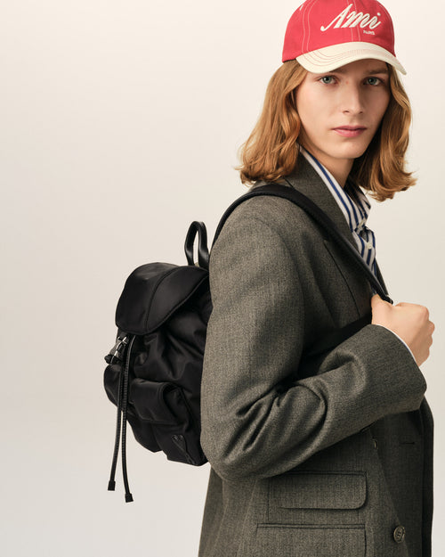Small black nylon Marcel flap backpack - Man - 2 - AMI Paris - Ami Paris