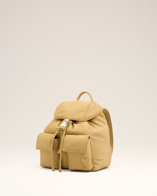 Small beige nylon Marcel flap backpack - Man - 3 - AMI Paris - Ami Paris