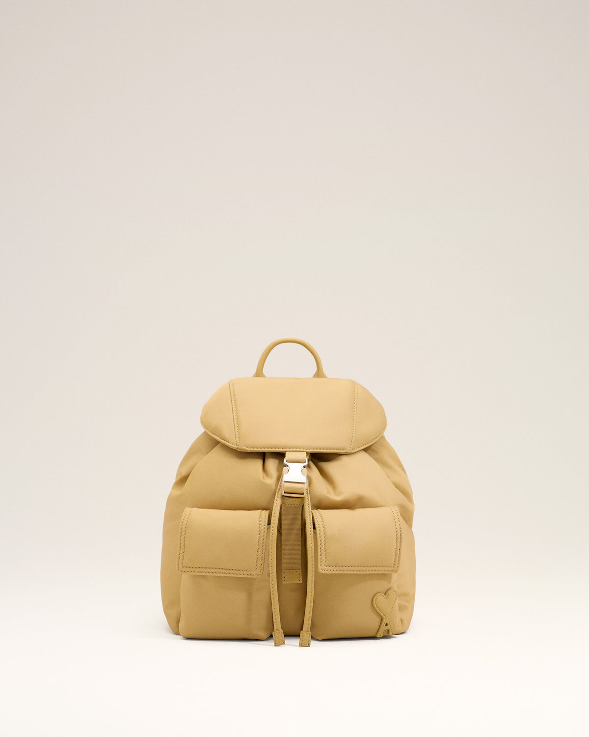 Small beige nylon Marcel flap backpack - 1