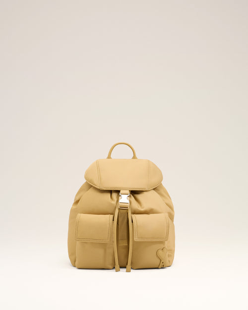Small beige nylon Marcel flap backpack - MASTIC BEIGE - Ami Paris