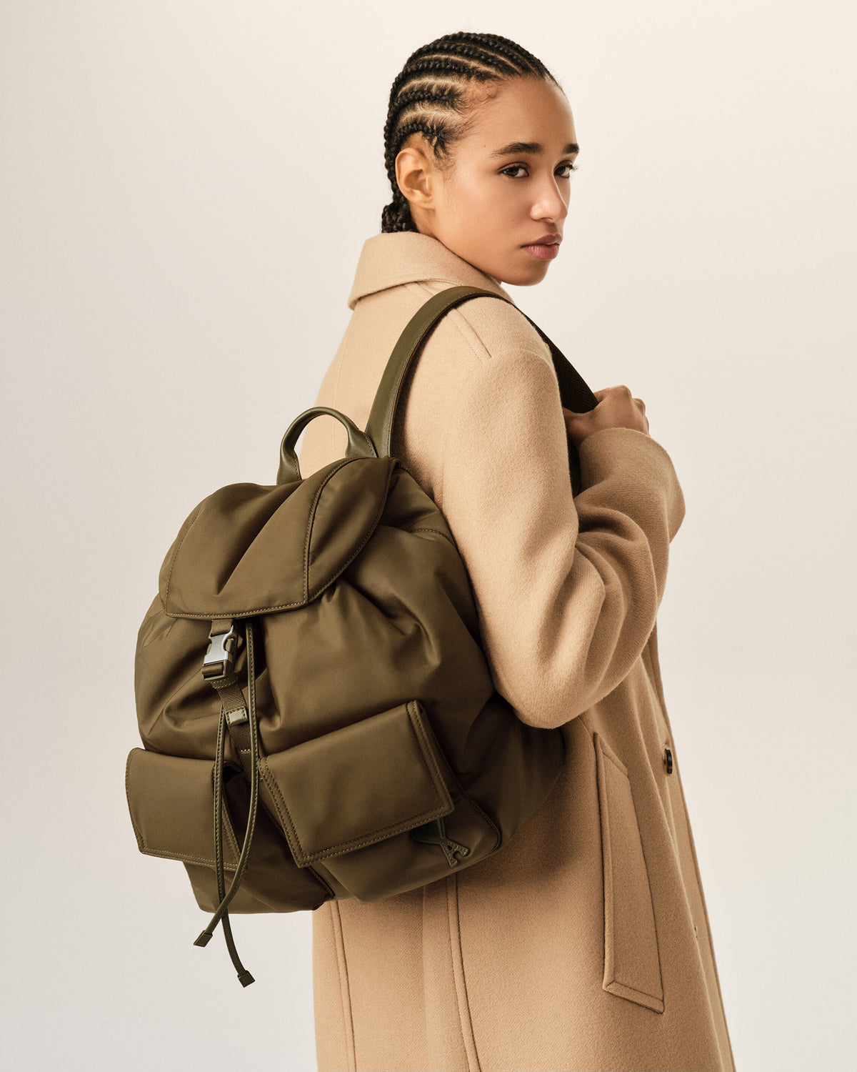 Brown nylon Marcel flap backpack - 8