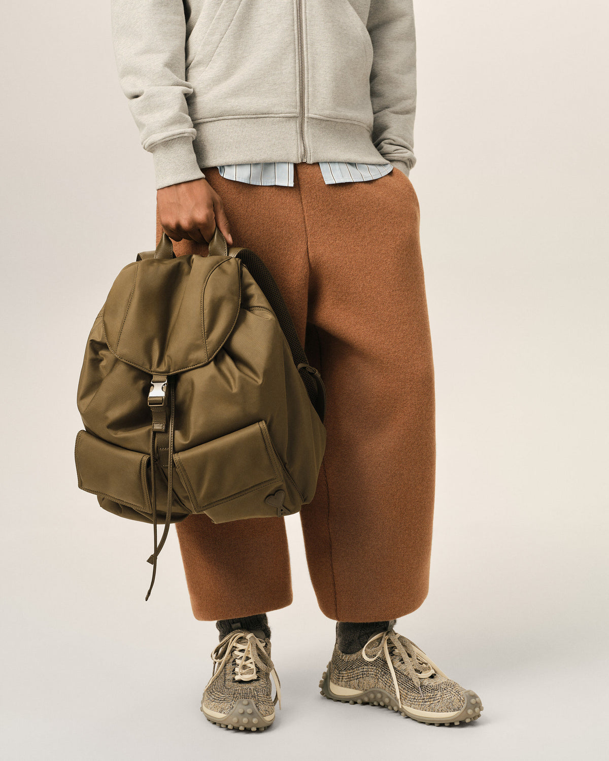 Brown nylon Marcel flap backpack - 2