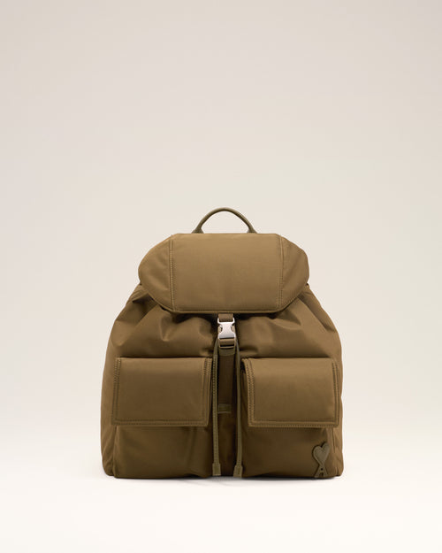 Brown nylon Marcel flap backpack - Woman - 7 - AMI Paris - Ami Paris