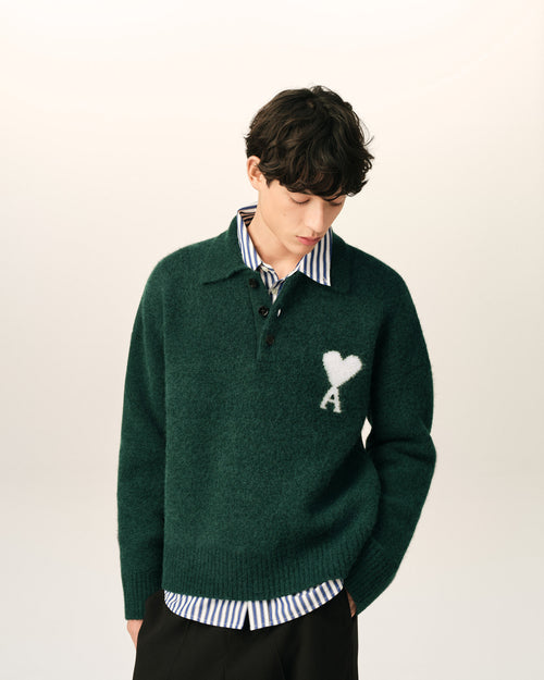 Green alpaca polo with Ami de Coeur - 2 - Ami Paris