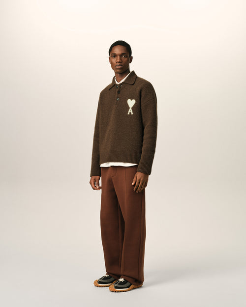 Brown alpaca polo with Ami de Coeur - Man - 6 - AMI Paris - Ami Paris