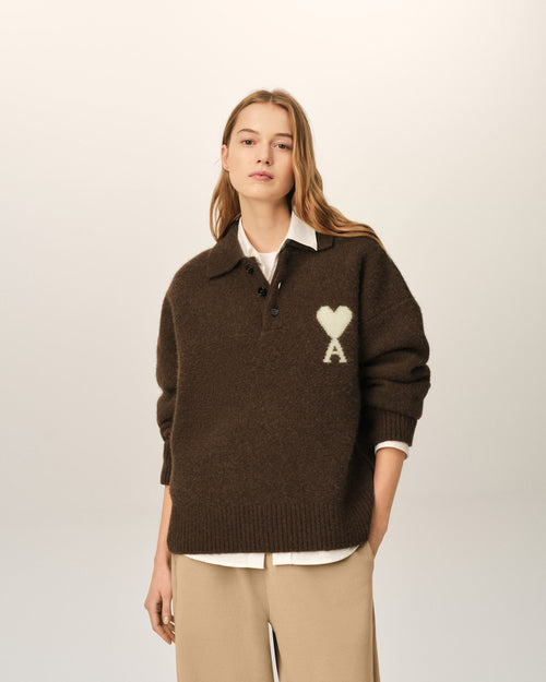 Brown alpaca polo with Ami de Coeur - 4 - Ami Paris