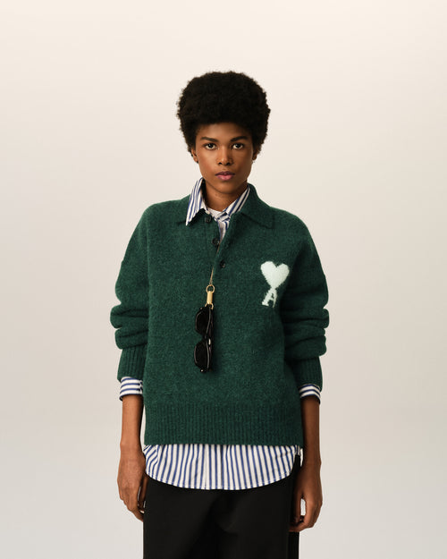 Green alpaca polo with Ami de Coeur - 4 - Ami Paris