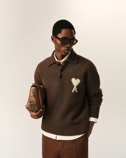 Brown alpaca polo with Ami de Coeur - 2 - Ami Paris
