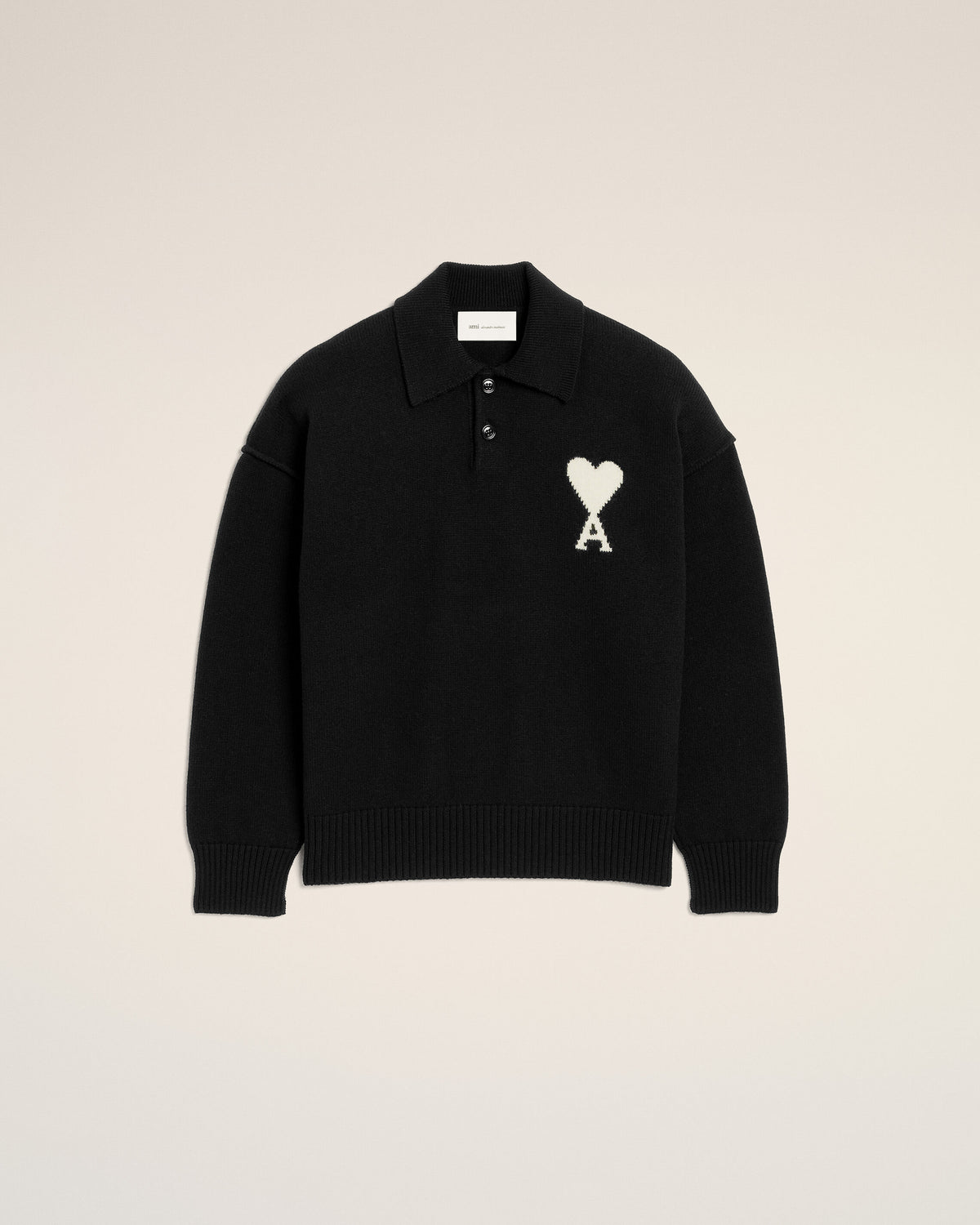 Black wool polo with Ami de Coeur - 7