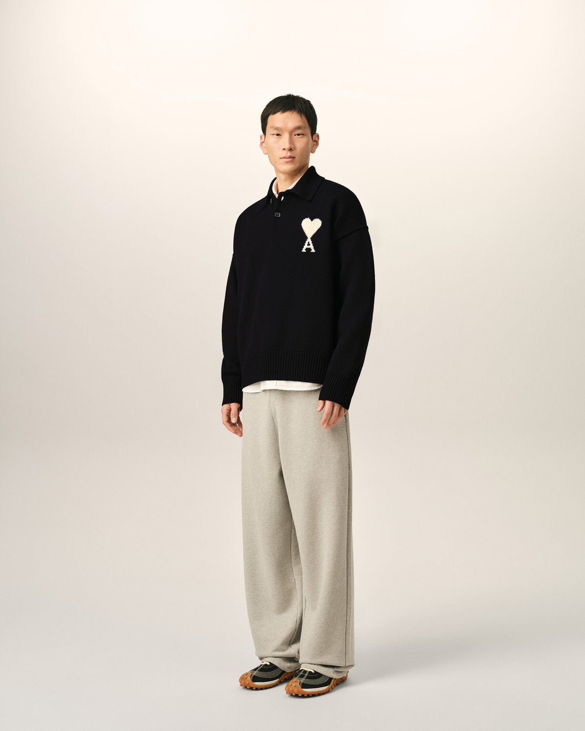 Black wool polo with Ami de Coeur - 6