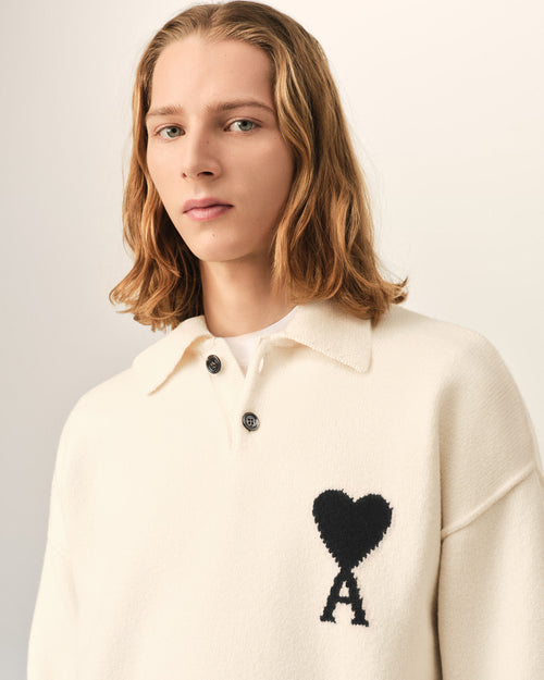 White wool polo with Ami de Coeur - Man - 4 - AMI Paris - Ami Paris