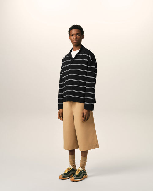 Black striped cotton polo with Ami patch - Man - 6 - AMI Paris - Ami Paris