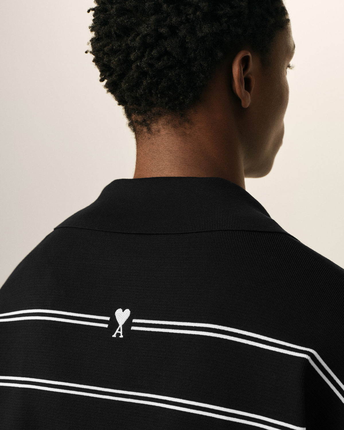 Black striped cotton polo with Ami patch - 4