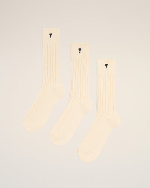 Cotton three-pack socks with Ami de Coeur  - 1 - Ami Paris