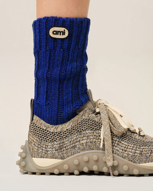 Blue wool socks with Ami patch - Woman - 5 - AMI Paris - Ami Paris