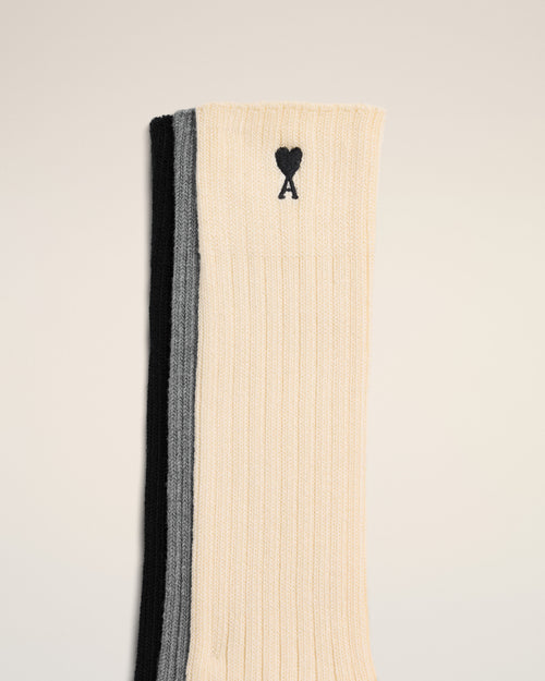 Cotton three-pack socks with Ami de Coeur - Woman - 6 - AMI Paris - Ami Paris
