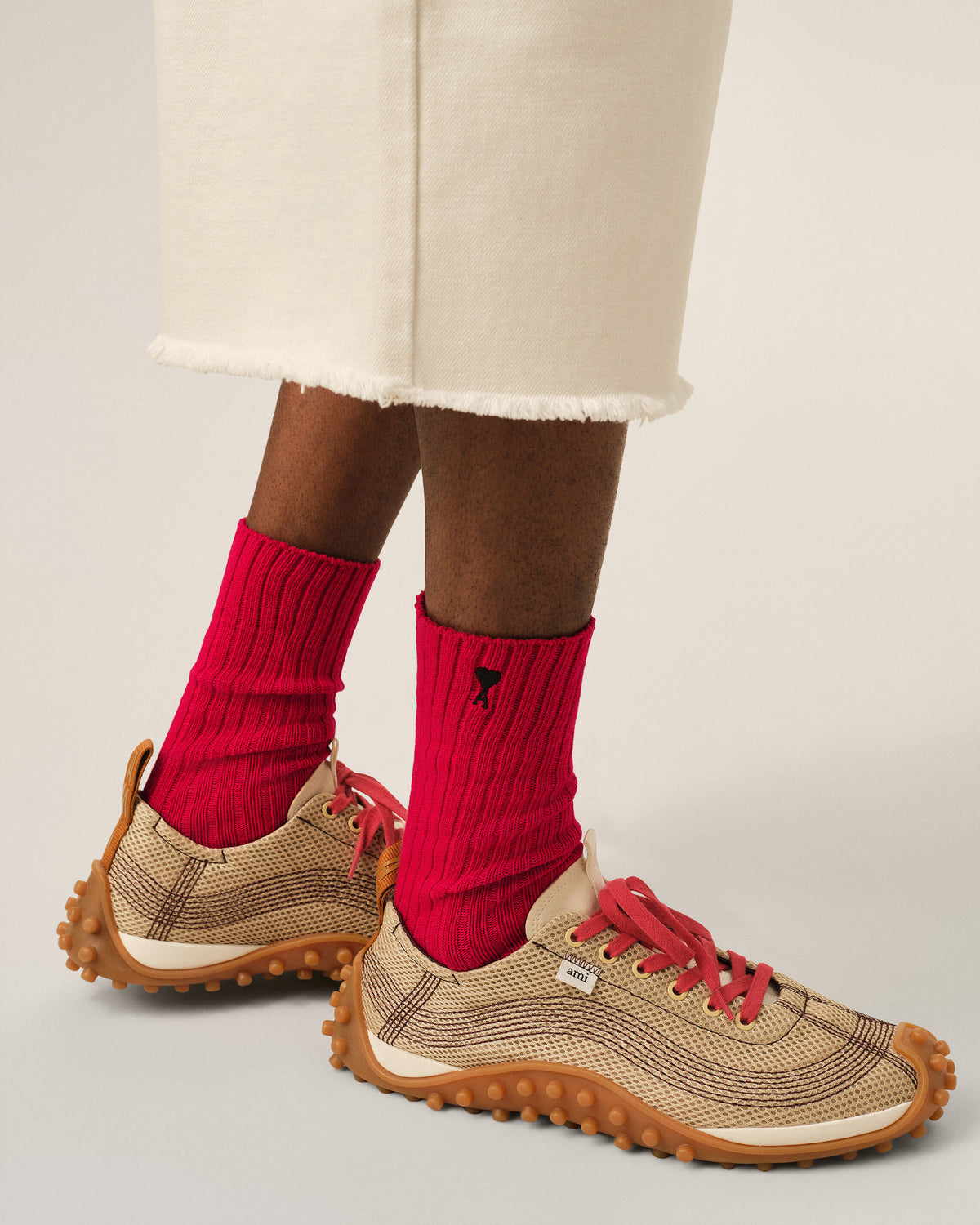 Red cotton socks with Ami de Coeur - 2