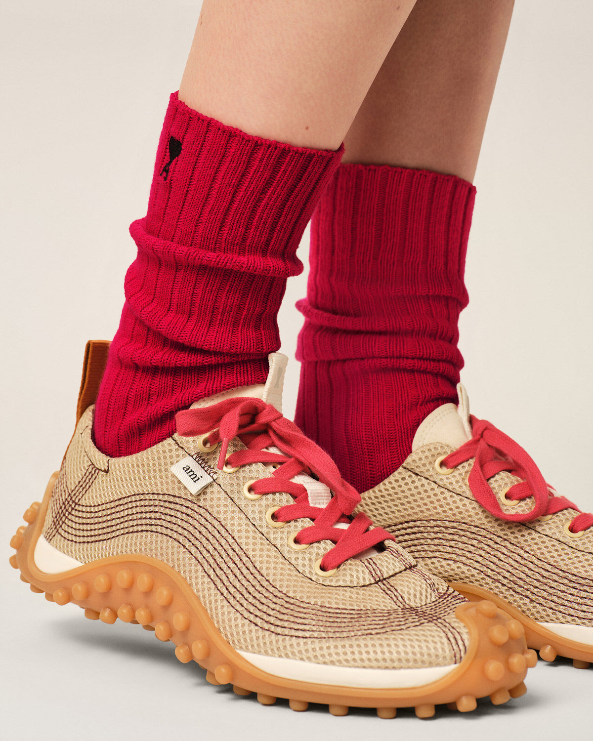 Red cotton socks with Ami de Coeur - 5