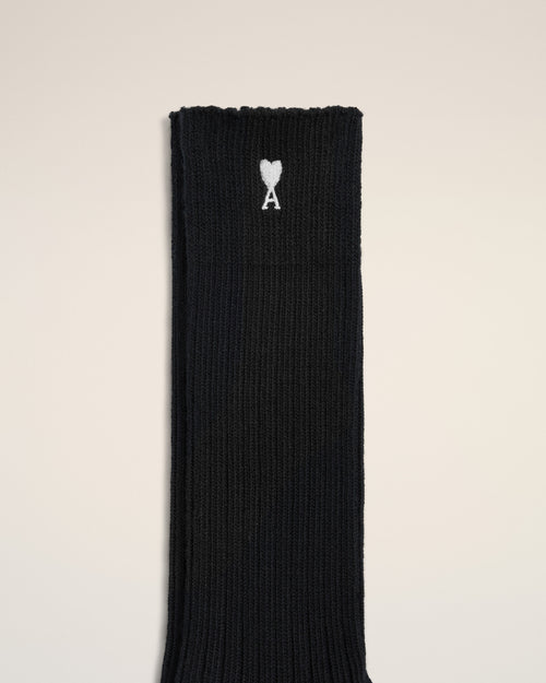 Black cotton socks with Ami de Coeur - Man - 3 - AMI Paris - Ami Paris
