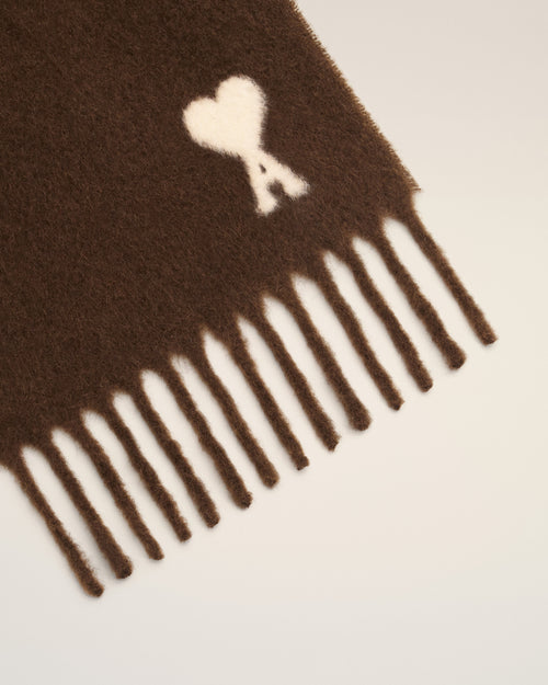 Brown alpaca scarf with Ami de Coeur - Man - 3 - AMI Paris - Ami Paris