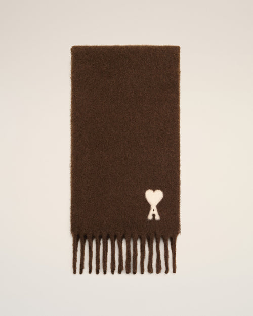 Brown alpaca scarf with Ami de Coeur - Woman - 4 - AMI Paris - Ami Paris