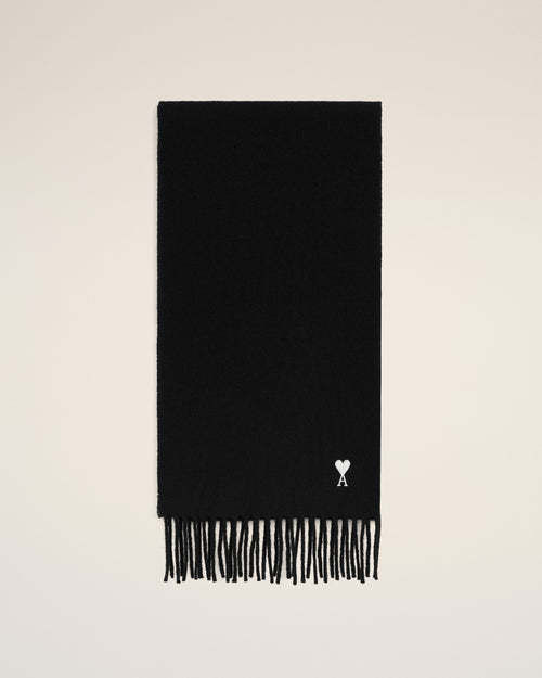 Black wool scarf with Ami de Coeur - Woman - 4 - AMI Paris - Ami Paris