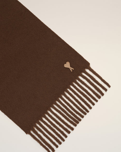 Brown wool scarf with Ami de Coeur patch - Woman - 6 - AMI Paris - Ami Paris