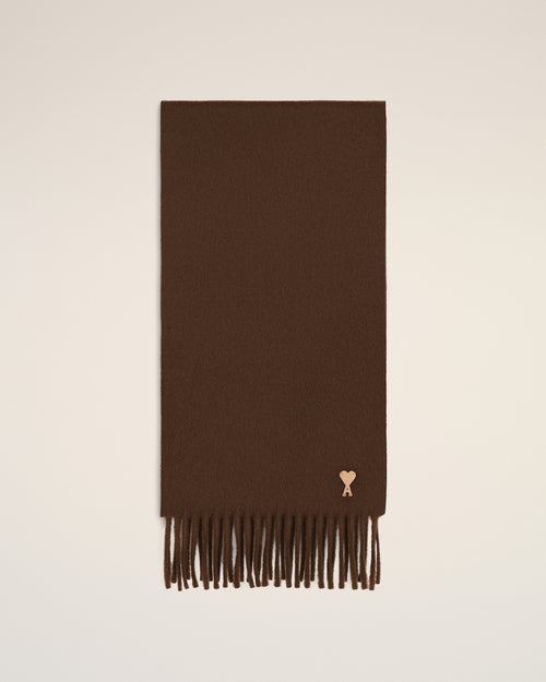Brown wool scarf with Ami de Coeur patch - CHOCOLATE BROWN - Ami Paris