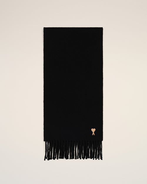Black wool scarf with Ami de Coeur patch - Man - 1 - AMI Paris - Ami Paris