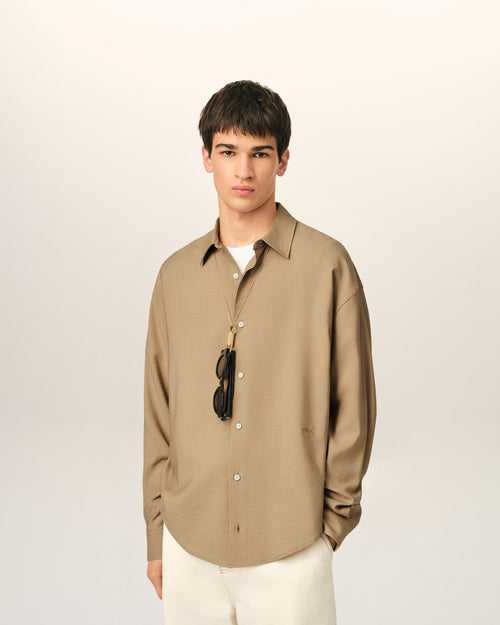 Camisa boxy de sarga de viscosa beige - 2 - Ami Paris