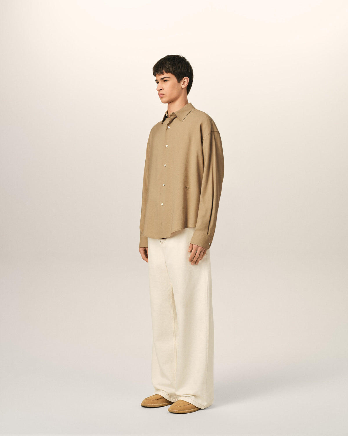 Beige boxy viscose twill shirt - 6