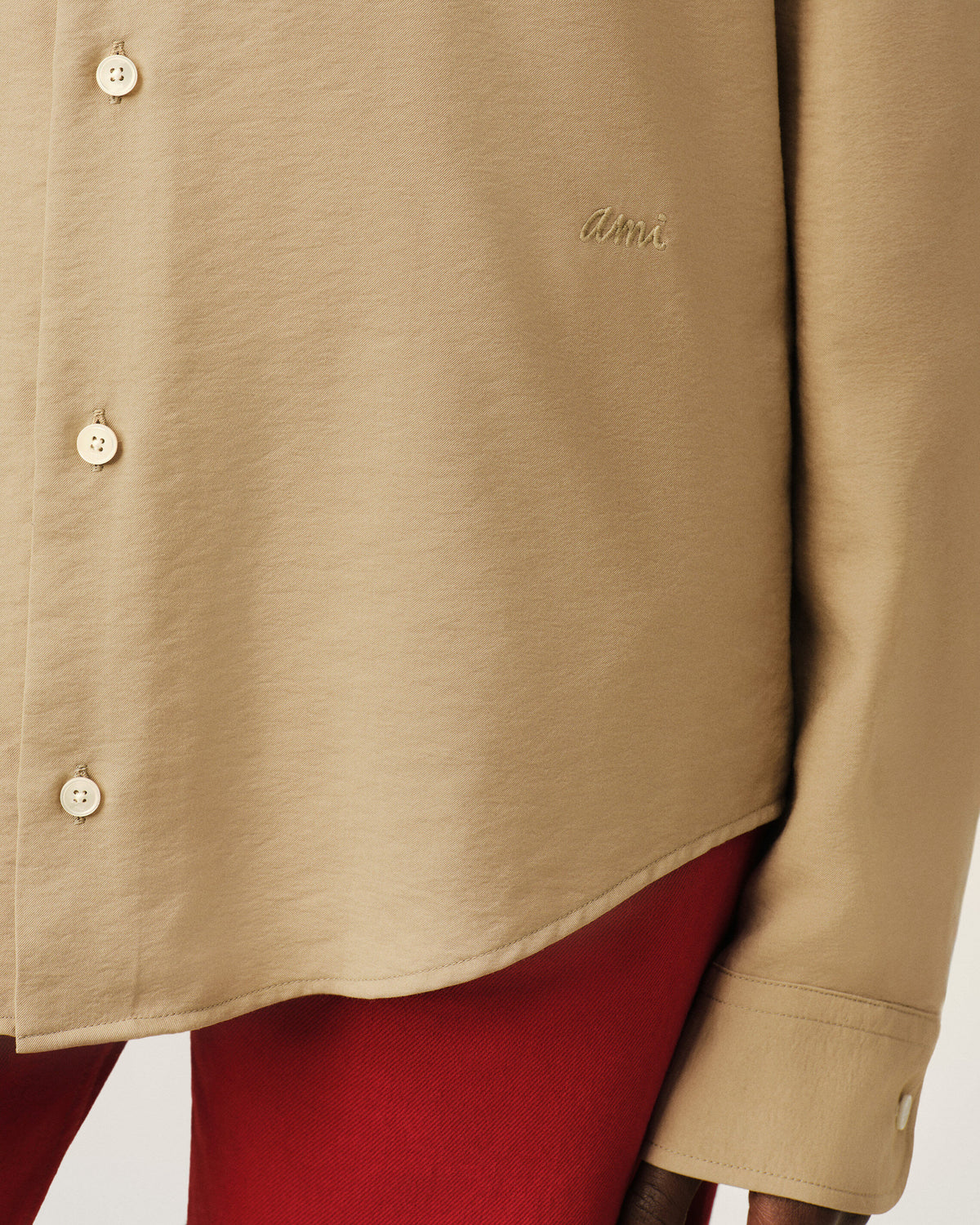 Beige boxy viscose twill shirt - 10