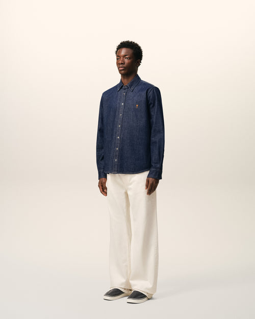 Blue Denim Cotton Ami De Coeur Shirt - Man - 6 - AMI Paris - Ami Paris