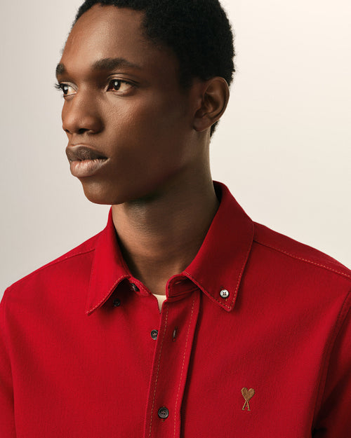 Red cotton shirt with Ami de Coeur - Man - 4 - AMI Paris - Ami Paris