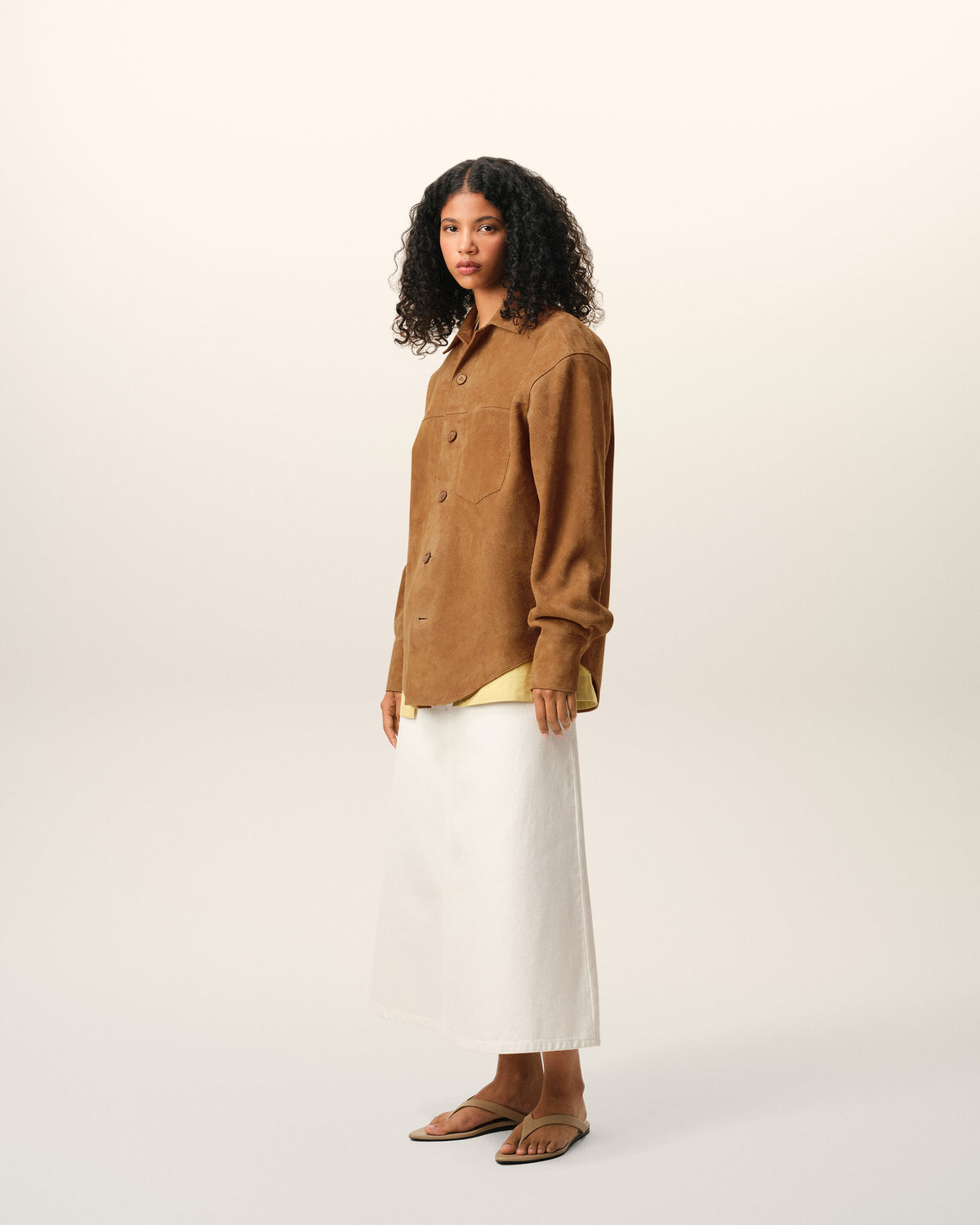 Brown Goat Leather Buttoned Overshirt - 13