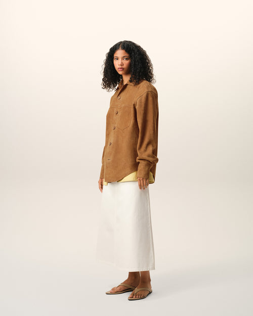 Brown Goat Leather Buttoned Overshirt - Woman - 13 - AMI Paris - Ami Paris