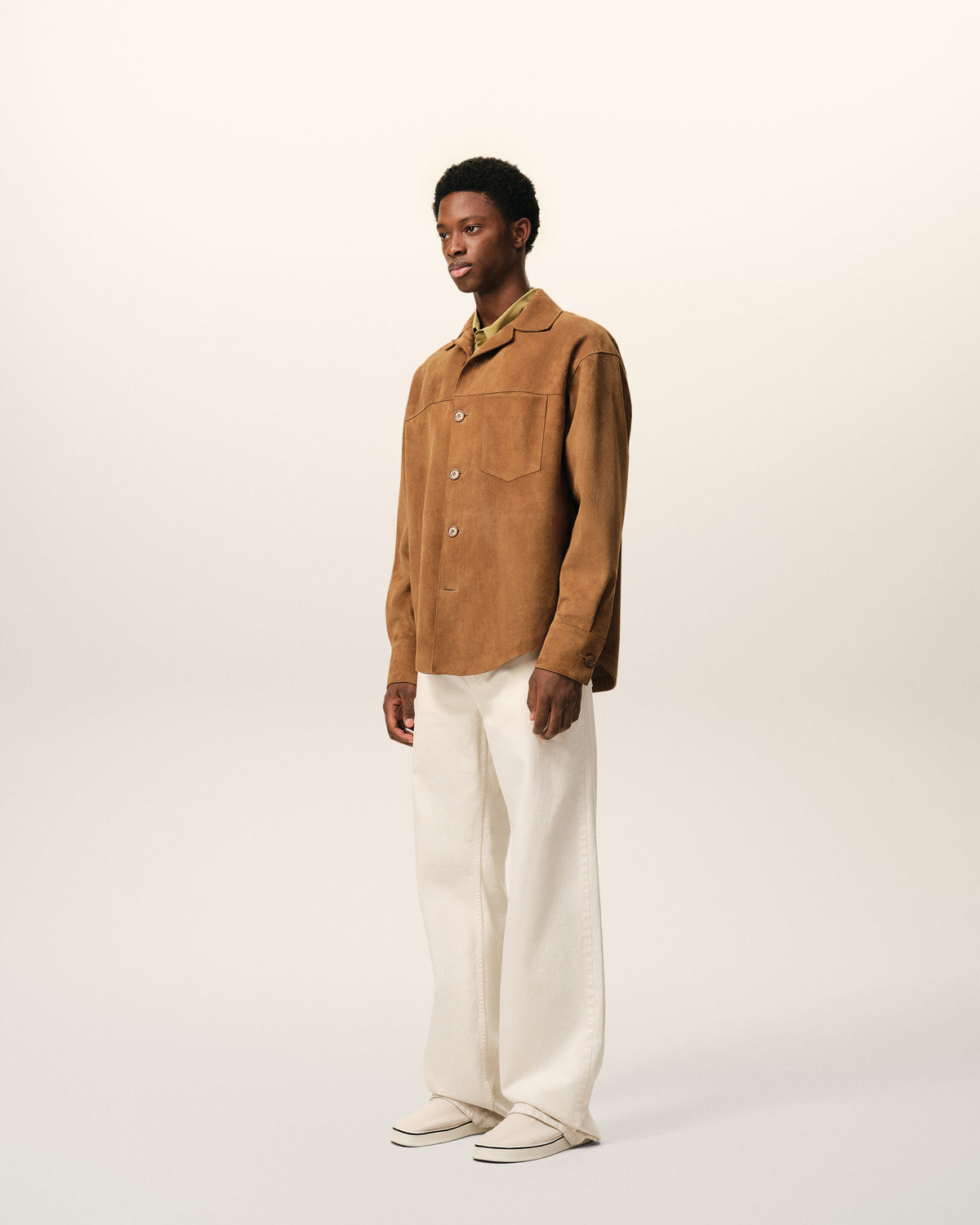 Brown Goat Leather Buttoned Overshirt - 6