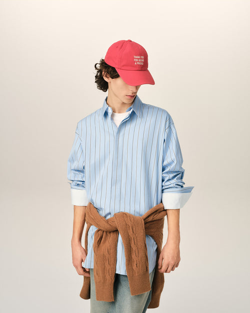 Camicia ampia a righe in cotone blu con colletto rimovibile - 2 - Ami Paris