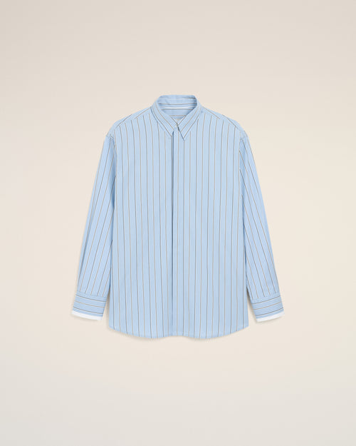 Blue large striped cotton shirt with removable collar - 1 - Ami Paris