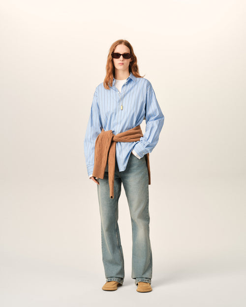 Blue large striped cotton shirt with removable collar - Woman - 9 - AMI Paris - Ami Paris