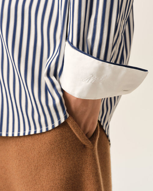 Camisa de algodón azul a rayas anchas con cuello desmontable - Hombre - 4 - AMI Paris - Ami Paris