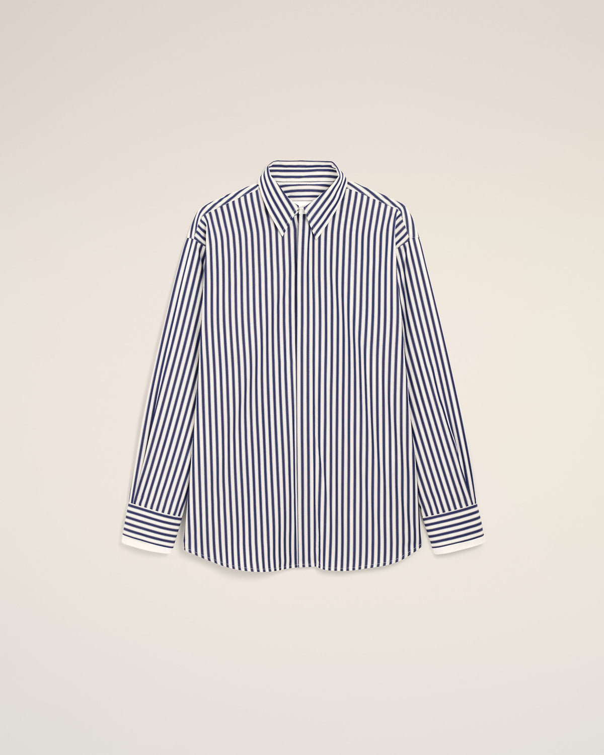 Camisa de algodón azul a rayas anchas con cuello desmontable - 7