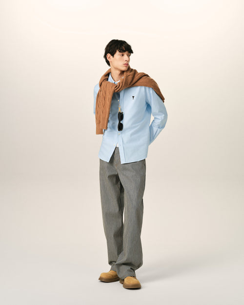 Blue cotton shirt with Ami de Coeur - Man - 3 - AMI Paris - Ami Paris