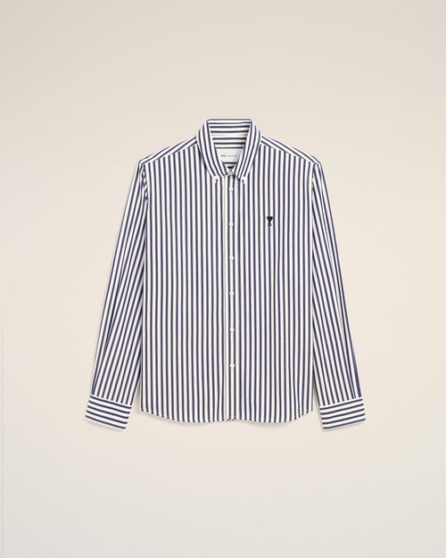                                 Blue striped cotton shirt with Ami de Coeur - 3                             - Ami Paris