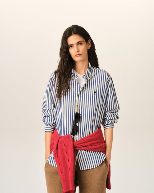                                    Blue striped cotton shirt with Ami de Coeur - 3                                 - Ami Paris